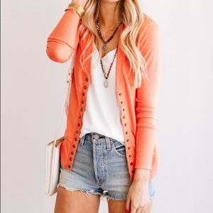 3/$15 Deep Coral Snap-Button Cardigan - Womens Small
